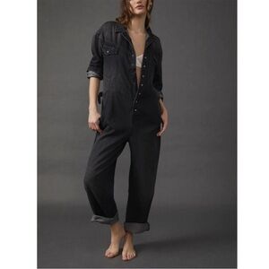 NEW Free People Care Townes jumpsuit utility black denim jean Jumpsuit Medium